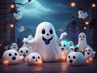 3d cute ghost halloween background wallpaper