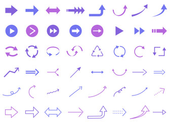 紫色のシンプルな矢印のアイコンセット　ベクター素材
