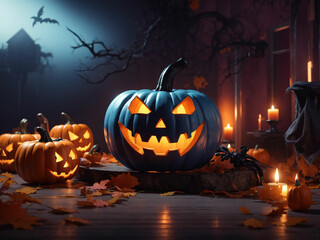 3d halloween pumpkin night background