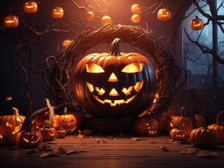 3d halloween pumpkin night background