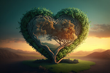 World environment and earth day concept, planet Earth in the shape of a heart. Generative ai. - obrazy, fototapety, plakaty