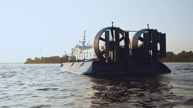 Hovercraft moving on water, svp, hovercraft floating on water, hovercraft