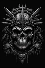 Naklejka premium skull warrior logo for t shirt design dark background