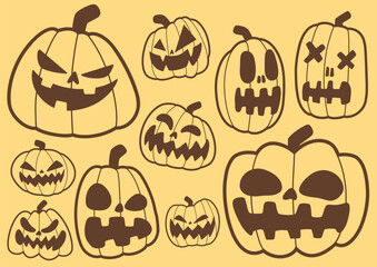 halloween pumpkin set, outline vector