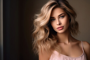 Fototapeta premium Woman With Blonde Hair And Blue Eyes. Сoncept Blonde Hair Care, Blue Eyes Psychology, Womens Style, Beauty Tips