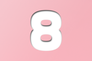 Pink confetti font number 8 isolated on transparent background.