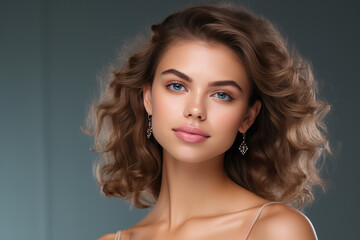 Naklejka premium Magnetic Young Woman Model Natural Background . Сoncept Colors Of Nature, Model Photoshoot Tips, Young Womens Fashion, Magnetic Confidence