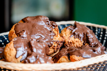 chocolate cookies in a basket - mexican bread closeup