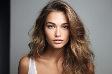 Naklejka premium Captivating Young Woman Model Natural Background . Сoncept Beauty In Nature, Naturalistic Photoshoots, Young Models, Style Trends