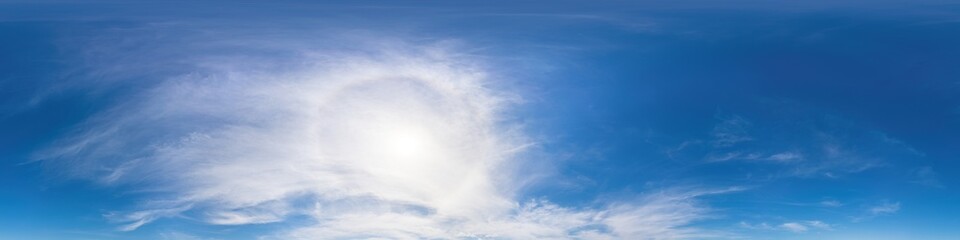 Blue summer sky panorama with light Cirrus clouds. HDR 360 seamless spherical panorama. Full zenith...