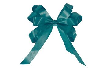 Green gift bow ribbon isolated on transparent background.