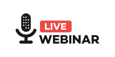 Live Webinar Button, icon. Vector design illustration of e-learning course with microphone icon