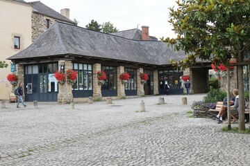 Les halles, march&eacute; couvert, village de Rochefort-en-Terre, d&eacute;partement du Morbihan, Bretagne, France
