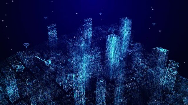 digital city blue and white background