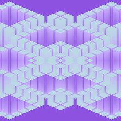 Digital illustration of a symmetrical neon pattern of rectangular geometric shapes. 3d rendering