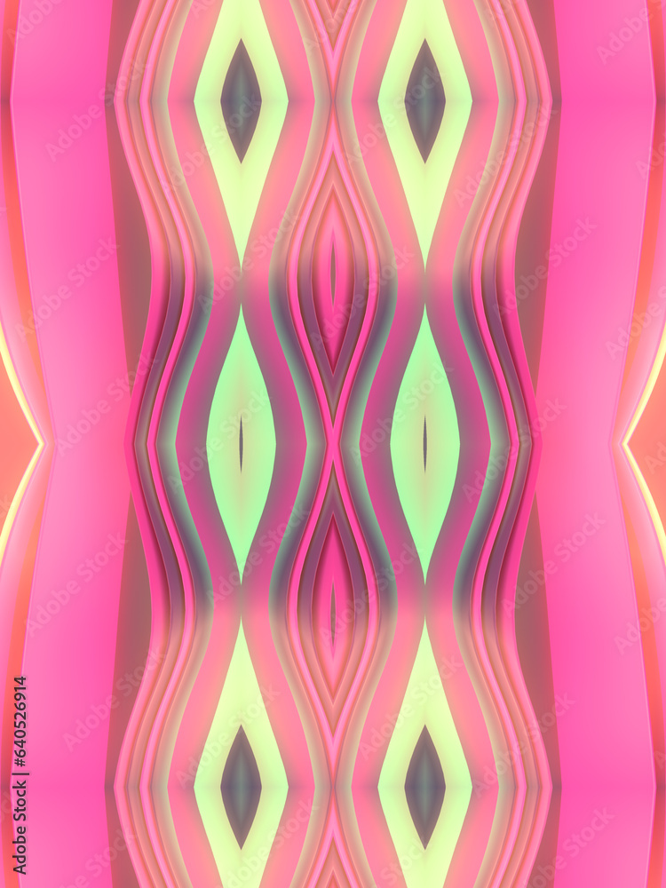 Poster colorful symmetrical wavy abstract background. 3d rendering digital illustration