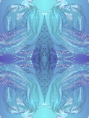 Blue fancy symmetrical background with wiggling rings of translucent plastic. 3d rendering digital illustration