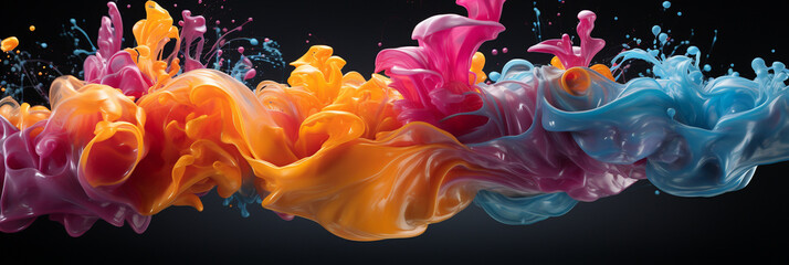 Obraz premium Schöner abstrakter futuristischer Hintergrund in welligen bunten leuchtenden Farben in Querformat für Banner, ai generativ