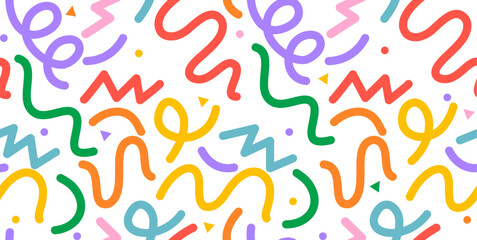 Fun colorful abstract line doodle shape set. Creative minimalist style art symbol collection for children or party celebration with modern shapes. Simple upbeat childish drawing scribble decoration.