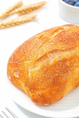 ciabatta bread, indoor closeup, white background, photographic shot