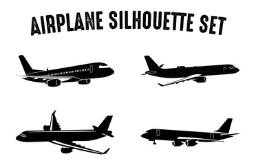 Airplanes silhouette collection, Planes In Flight, Black color Airplanes vector silhouettes isolated on white background