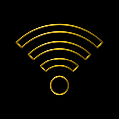 Wifi network web signal icon in golden metallic lines.