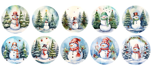 watercolor cute Snowman PNG, Sticker Clipart cute Snowman, sublimation design, sublimate Snowman, sublimation sticker, generated ai