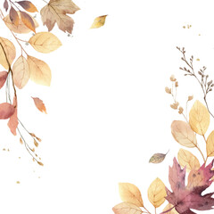 Watercolor vector frame with autumn leaves and branches. - 640528908
