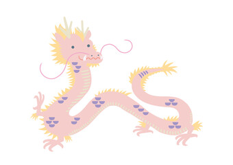 かわいい龍の全身イラスト_ピンク