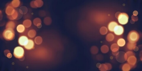 Golden bokeh lights on brown empty background. Holiday decor. AI