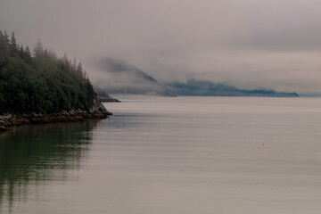 Fog drifting over the river in Alaska
