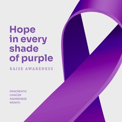 Illustration of pancreatic cancer awareness month and purple awareness ribbon on white background