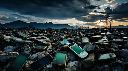 Crédence en verre imprimé Bangkok The old mobile phones and smartphone in garbage land