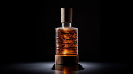 Bottle of amber color premium alcohol, isolated on white background. Ideal for mock-up of whisky, brandy, cognac or rum design.