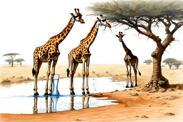 water drinking giraff Generative AI