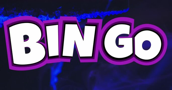 Animation of blue shapes and bingo text on black background