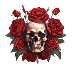 skull with red roses png clipart