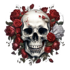 skull with red rose
