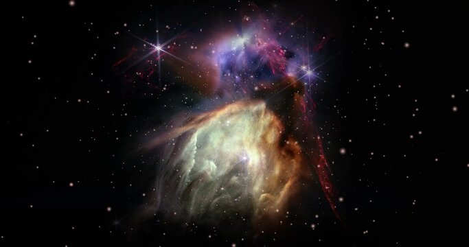 Wide shot of active star-forming region, Rho Ophiuchi in the constellation of Ophiuchus. Zooming into the complex interstellar clouds with dark nebulae at the center.