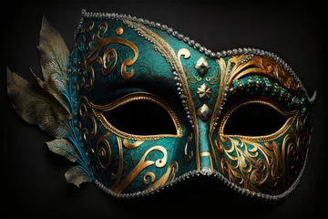 Gordijnen elegant mask decorated in golden colors, on a black background, mexcio latin america © rodrigo