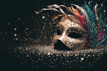 Foto op Canvas colorful mask on a white background with confetti, holidays circus, carnival © rodrigo
