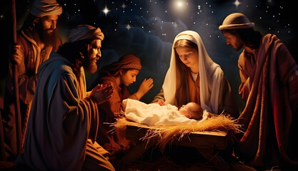 Obraz premium Scene of the birth of Jesus. Christmas nativity scene.