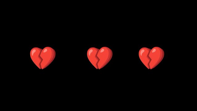 Animation broken heart, sadness, valentine day, breakup, depression, love hurts, revenge, converging hearts, 4K, seamless looping, broken hearts in motion.