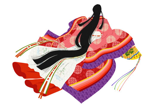 十二単・女房装束の女性・襲色目『梅重』風の配色