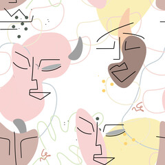 Face line pattern Abstract drawing seamless print