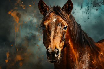 Beautiful horse portrait on a dark background. Generative ai
