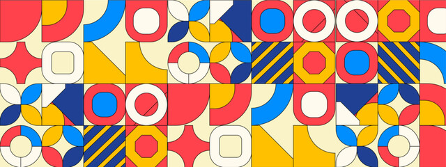 Colorful geometric mosaic seamless pattern illustration with creative abstract shapes.