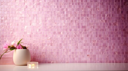 Pink square mosaic bathroom tile background.