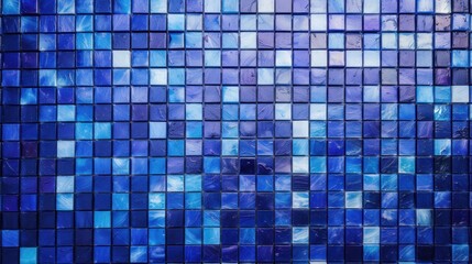 Blue square mosaic bathroom tile background.