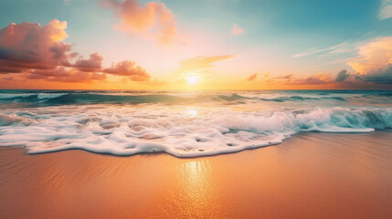 Naklejka na ściany i meble Beautiful tropical beach seascape at sunrise